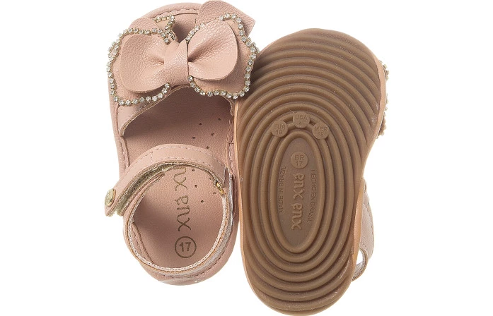 Sandália Infantil Feminina Bambina Laço Strass Rosé - Xuá Xuá