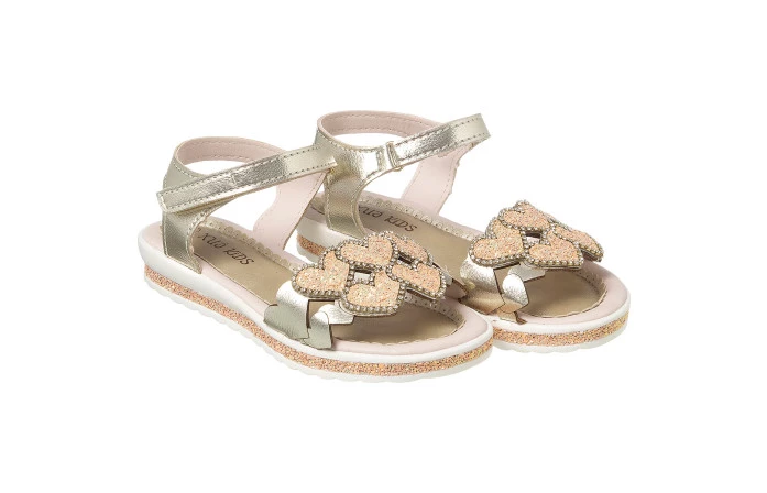 Sandália Infantil Feminina Flat Comfort Coração Ouro - Xuá Xuá