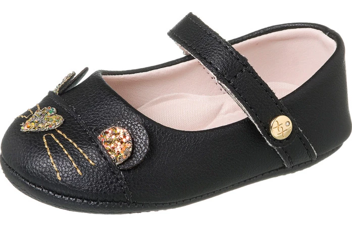Sapatilha Infantil Feminina Baby Star Gatinho Preto - Xuá Xuá
