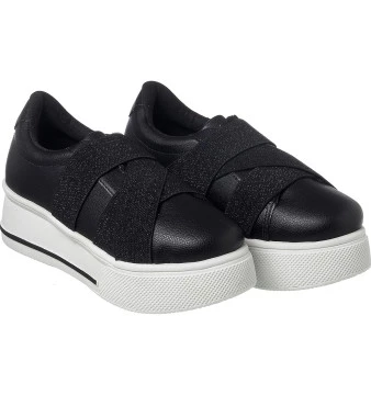 Tênis Infantil Feminino Flat Magic Elásticos Preto - Xuá Xuá